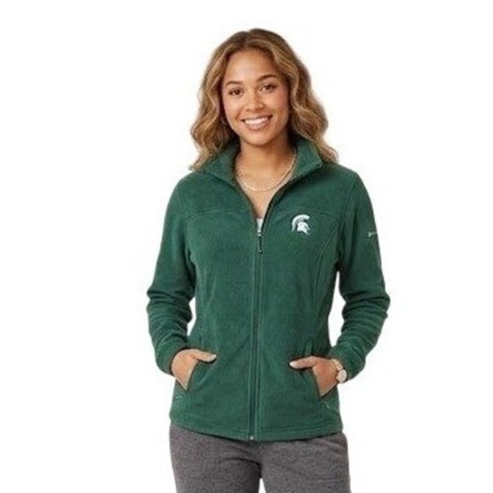 Columbia MSU Spartans Fleece Full Zip Jacket Green Women Large NCAA Gorpcore